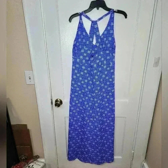 NWT Size Large Melly M Blue Floral 70s Psychedelic Slinky Maxi Dress Made in USA - Picture 2 of 6